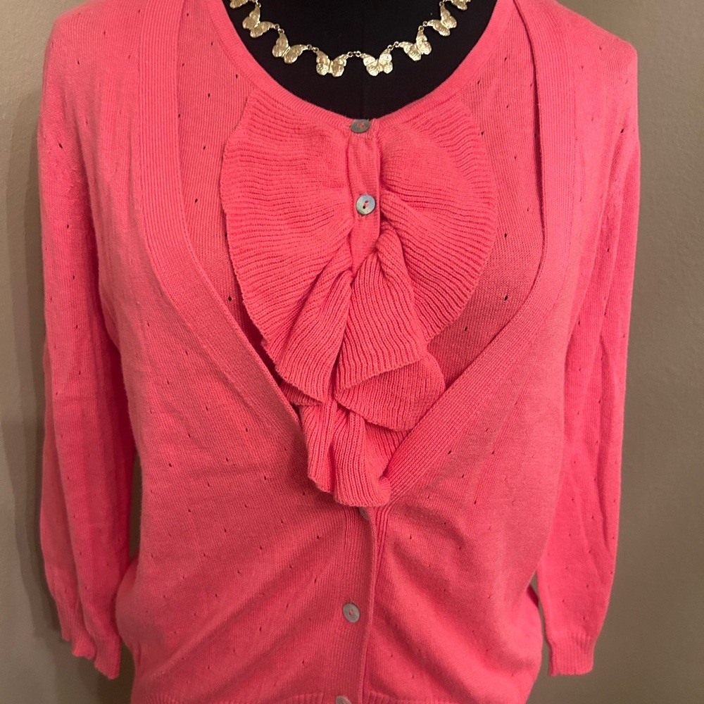 Joseph Pink Ruffle Front Cardigan - Picture 14 of 14